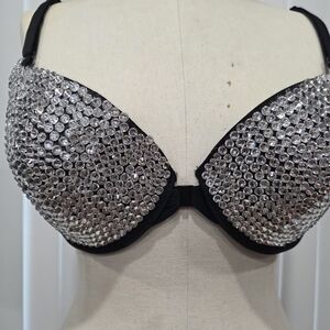 Elegant Black and Silver Embellished Rave Bra